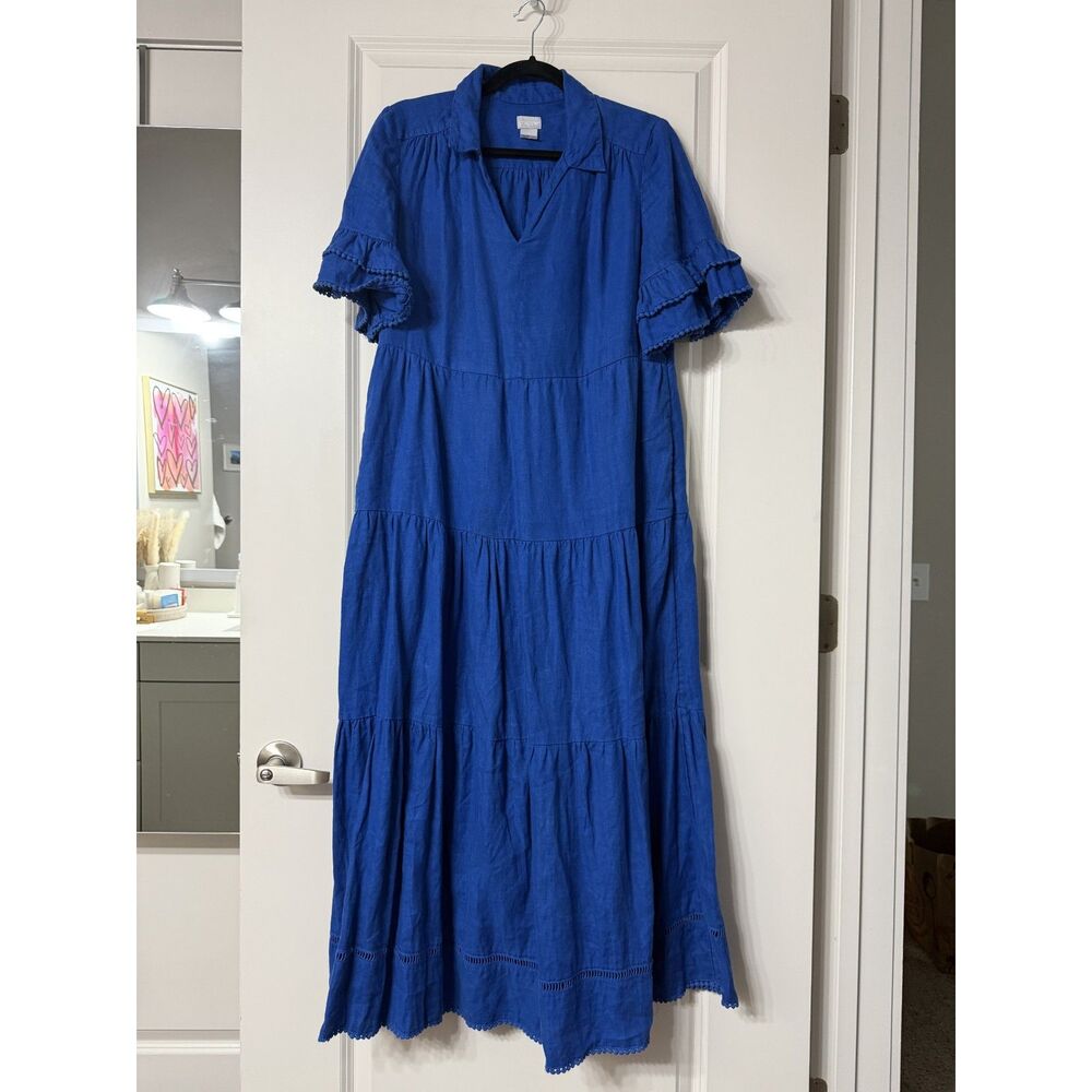 Long Blue Maxi Dress Chicos Collared V Kneck Size 0